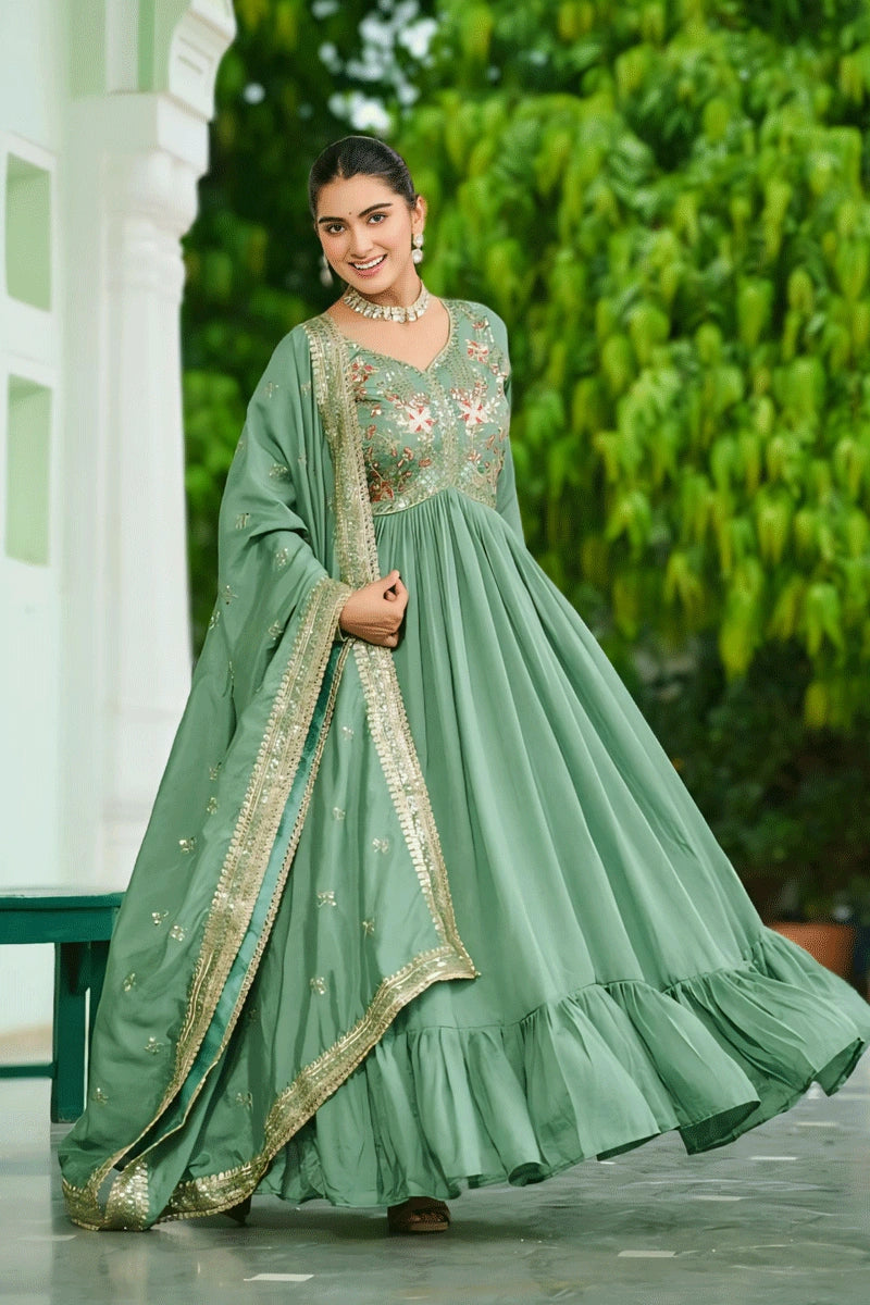 Pista Color Anarkali Gown