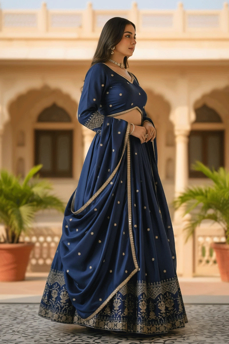 Royal blue embroidery lehenga