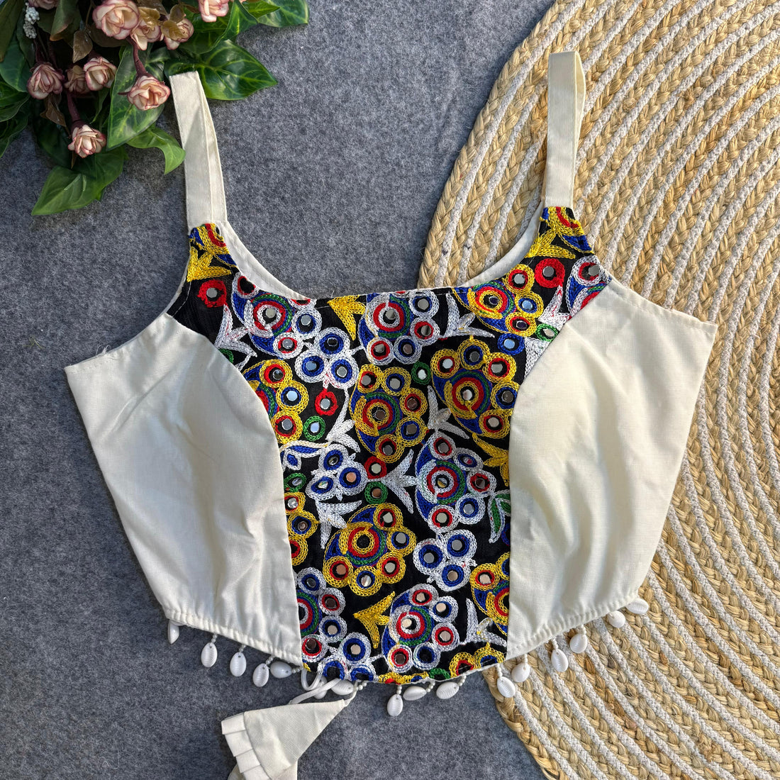 Designer Fully stitched Real Mirror Work Blouse For Garba