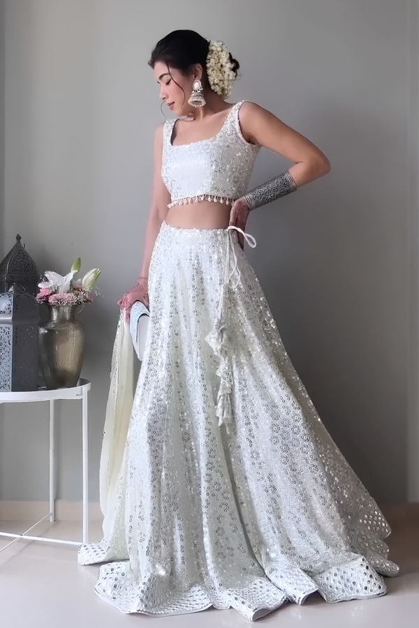 white crop top dress Womens Lehenga For Engagement Size:Size 2T How to Dress Up 107cm XLARGE (US12/EU44) Bust CartName:Clothes Mentor Overland Park Kansas