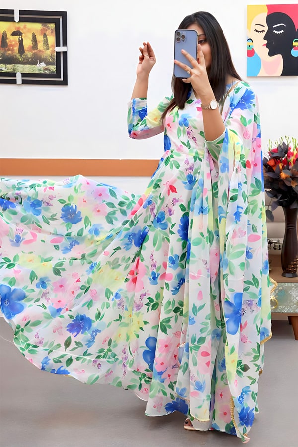 Casual Printed Georgette Gown Design For Girls - Anaya Designer Studio