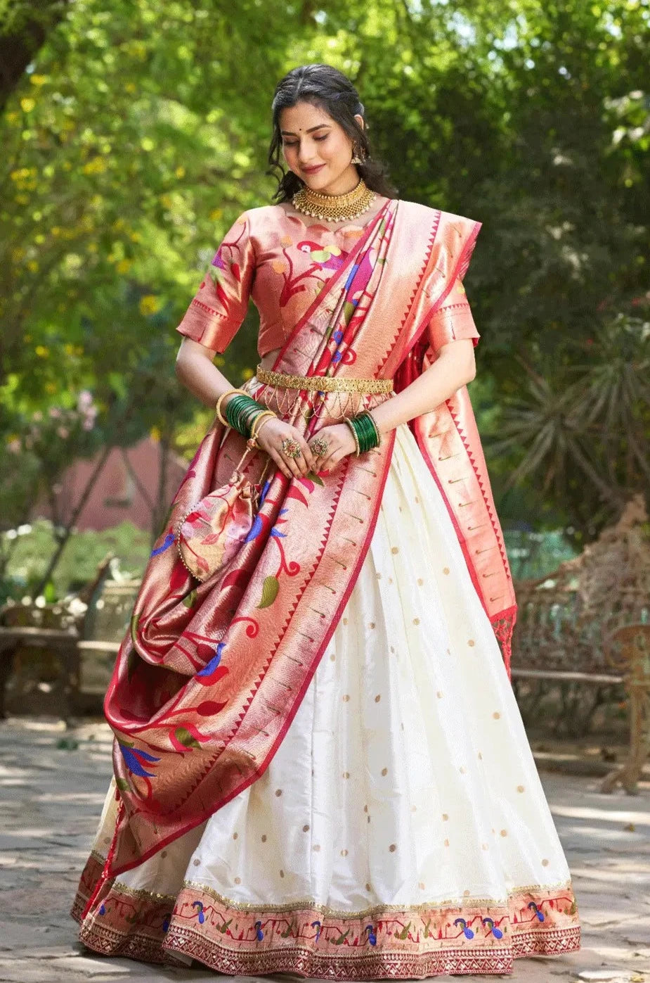 Jacquard Fabric Half Saree Collection In Marathi Look