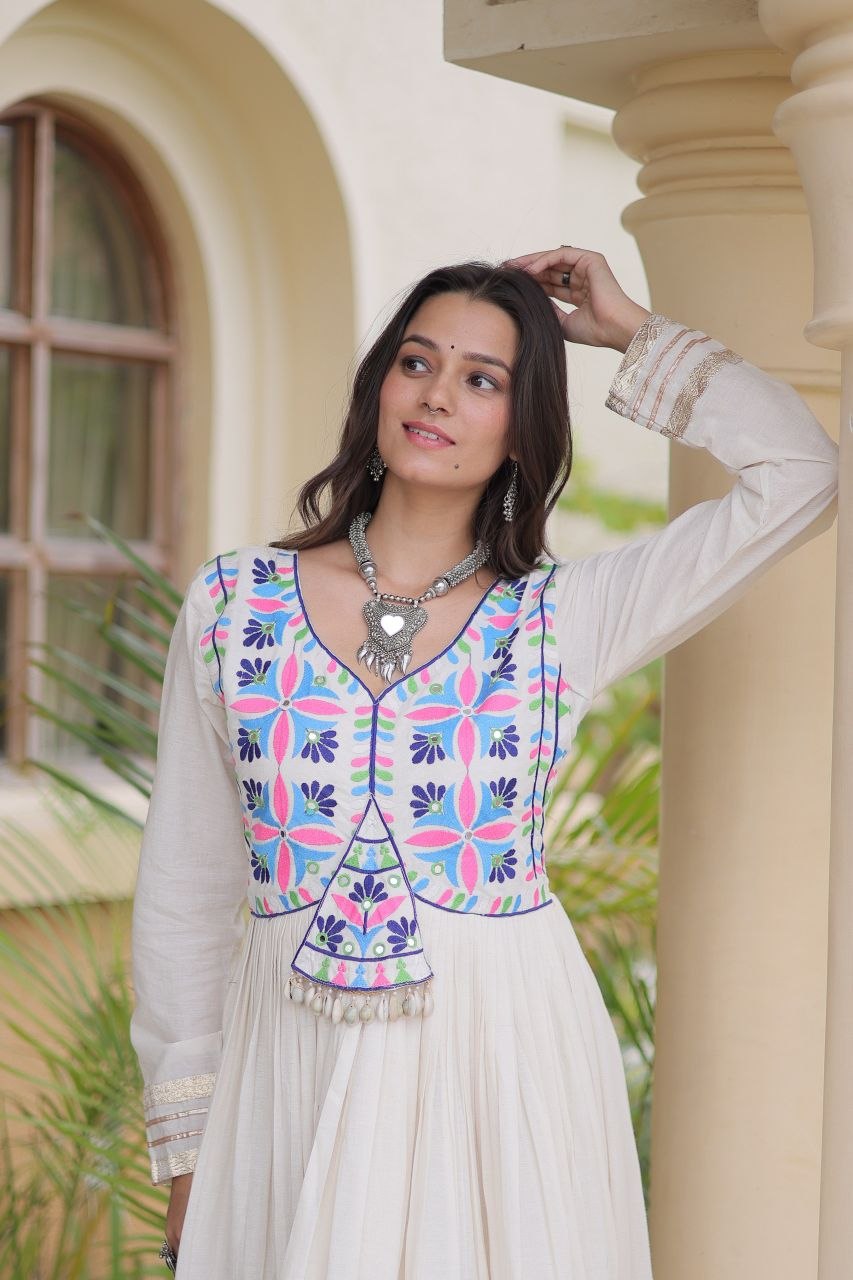 White Garba Night Gown For Women