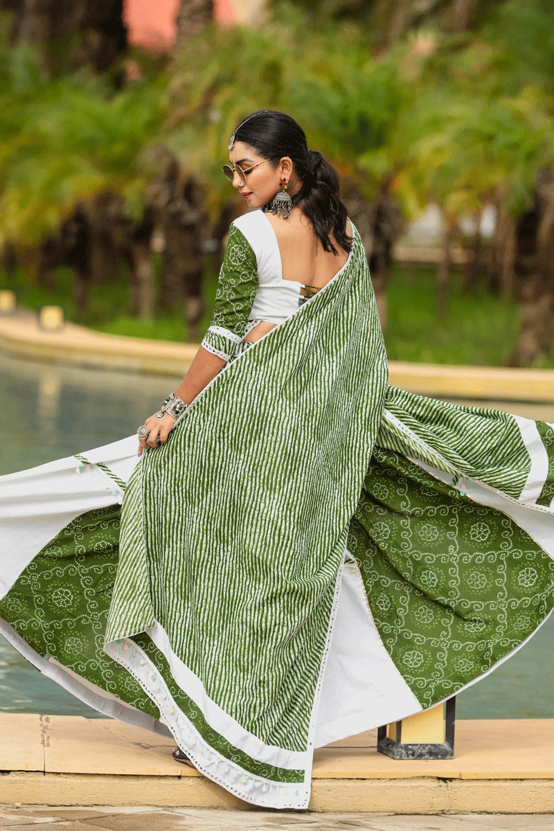 White Lehenga choli with green dupatta