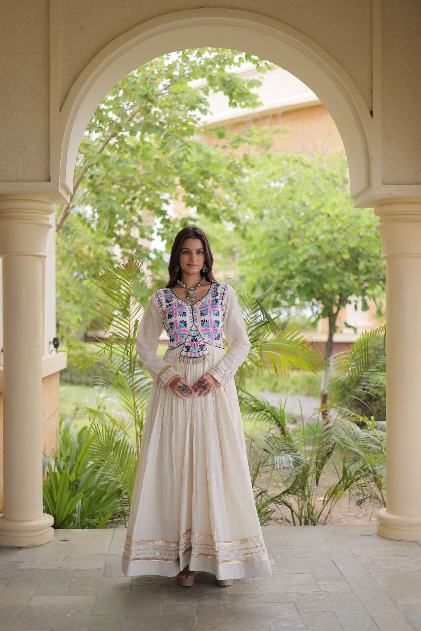 White Navratri Party Wear Gown