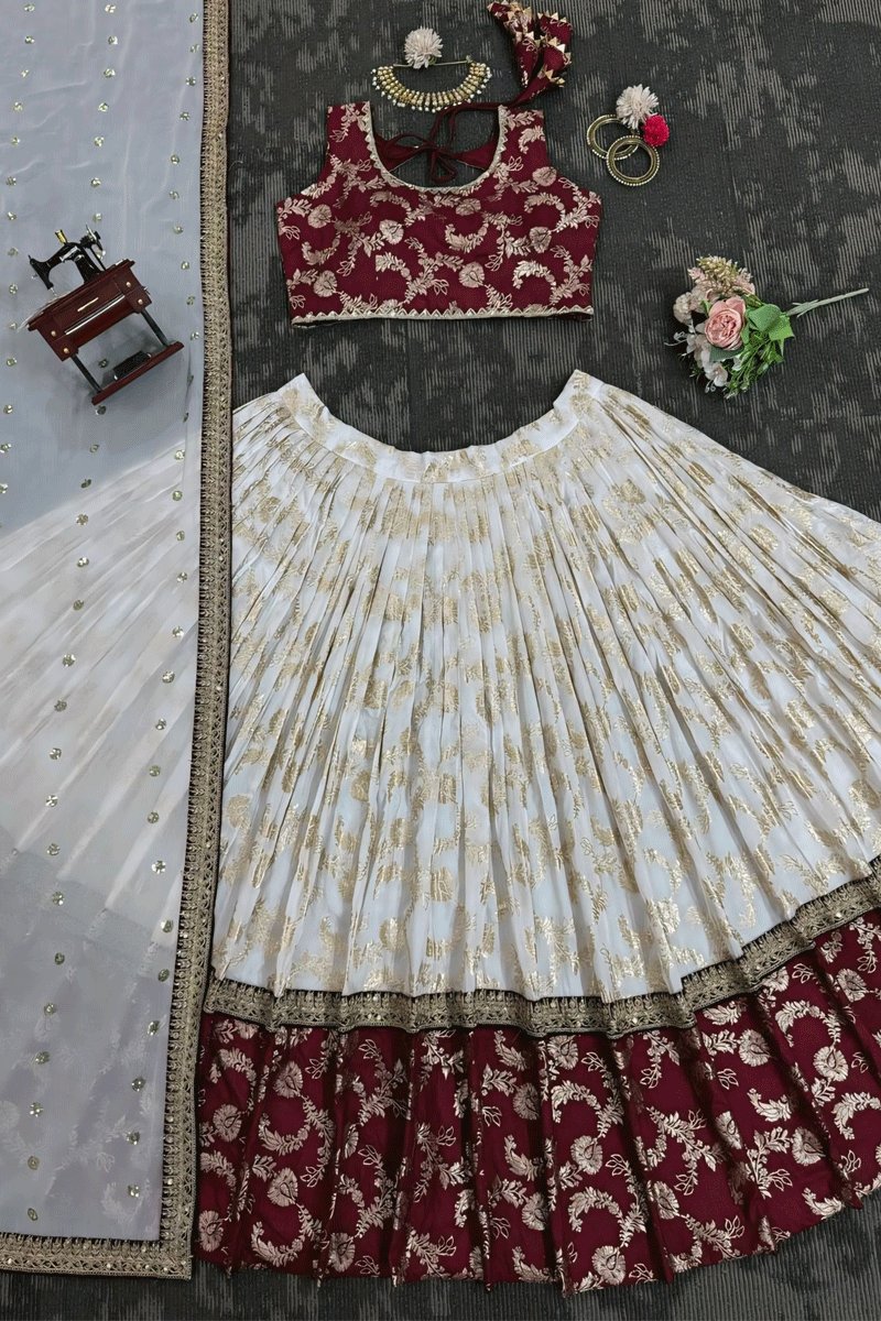 White and Maroon Lehenga for Sister's Wedding