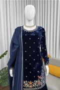 Winter Festive Navy Blue Velvet Suit for Women