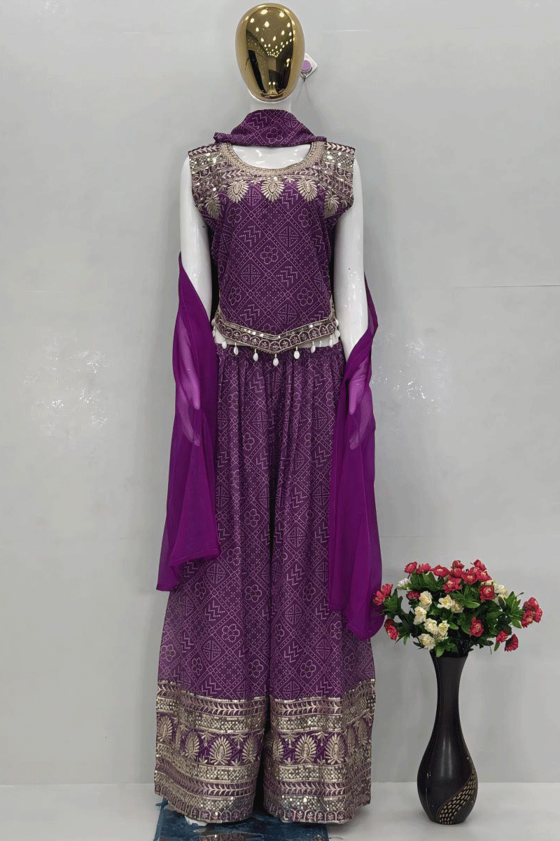 Fully Stiched Plazo Top With Dupatta For Cocktail Outfit