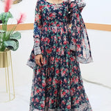 Womens Georgette Floral Printed Gown Design For Wedding Guest