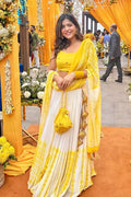 Yellow Color Crop Top Lehenga For Haldi Ceremony