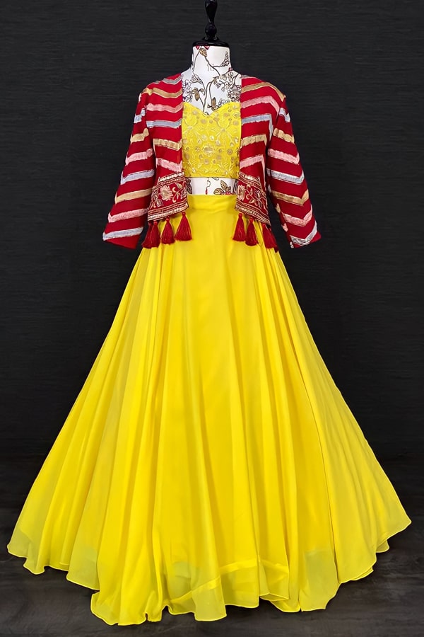 Latest Party Wear Crop Top Lehenga With Jacket For Wedding 2022 - Anaya Designer Studio