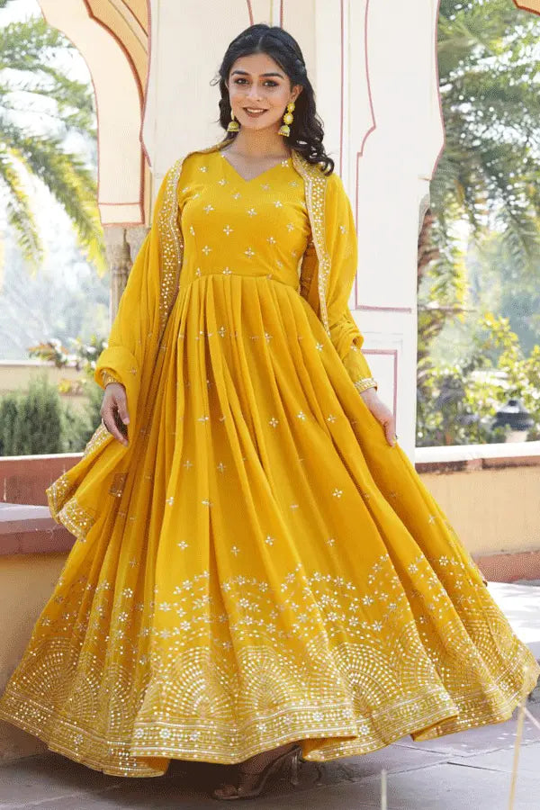 Yellow Gown Dress For Raksha Bandhan