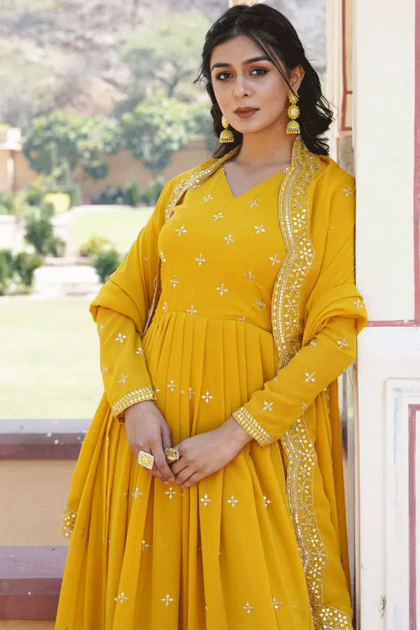 Yellow Gown With Dupatta Latest Design