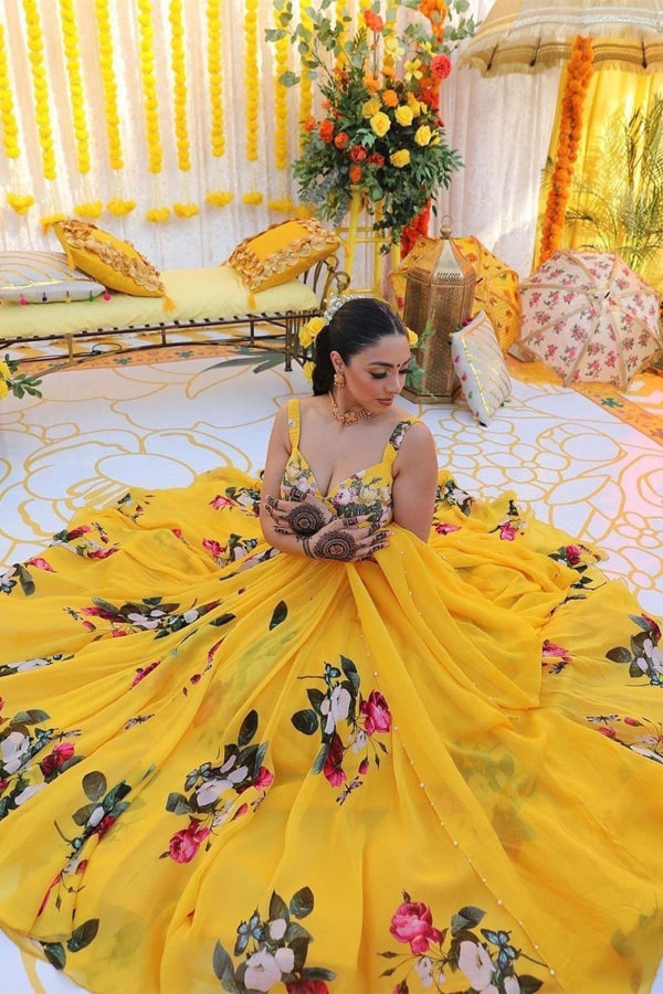 Floral Crop Top Lehenga For Haldi Ceremony - Anaya Designer Studio
