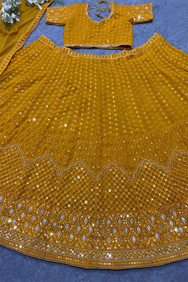 Yellow Crop Top Lehenga For Haldi Function Anaya Designer Studio