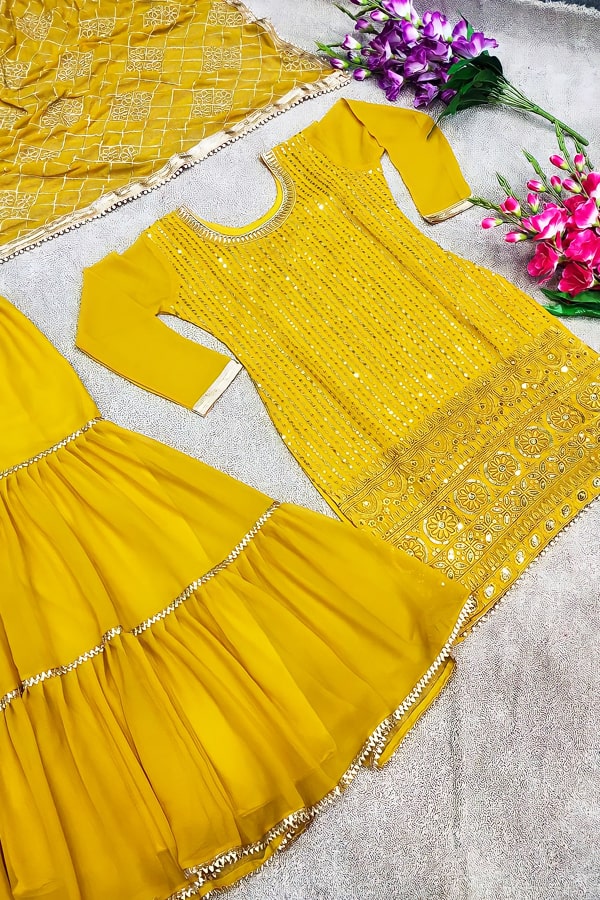 Yellow Punjabi Sharara Suit Online