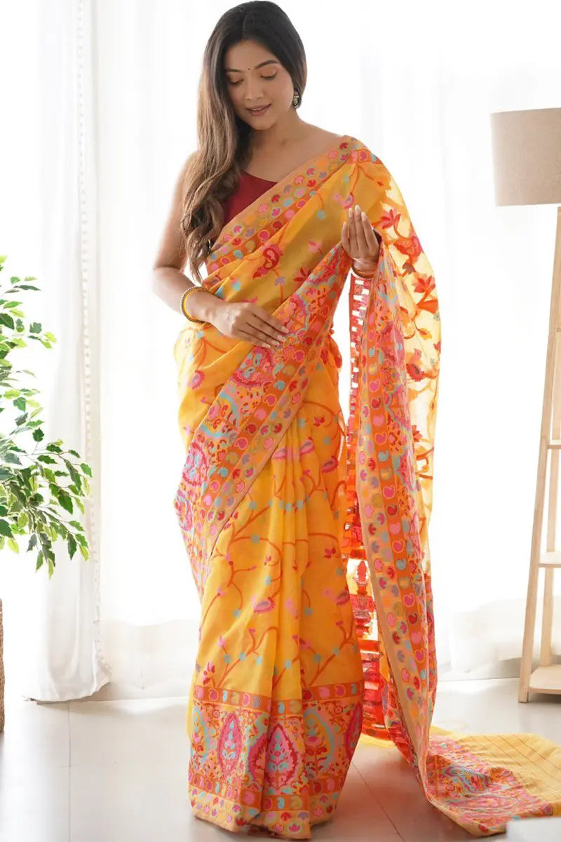 Yellow organza saree