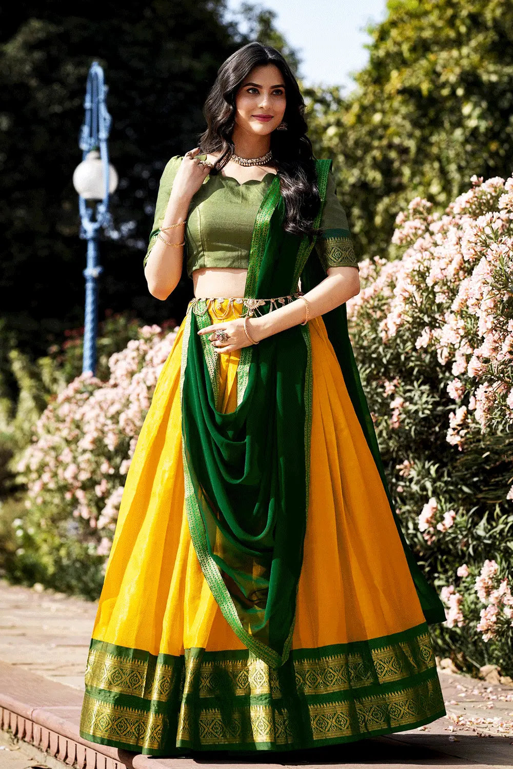 Yellow And Green Half Saree Online Shopping