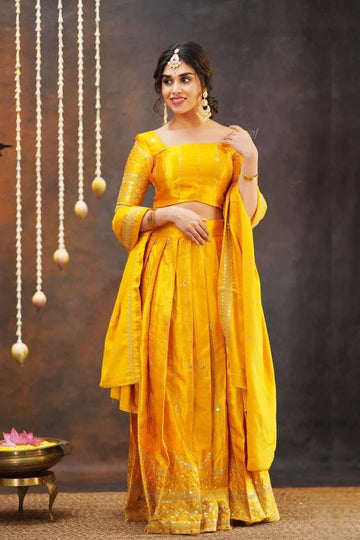 Yellow Color traditional half saree online shopping