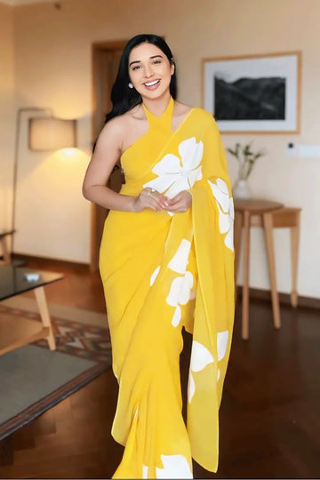 Yellow Ready To Wear Saree For Farewell Party 2024