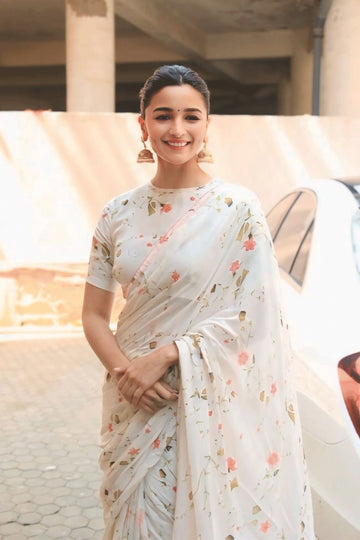 aliabhatt new look in linen white saree