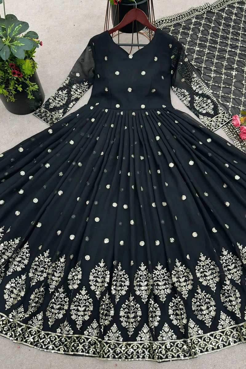 heavy flare black gown for wedding