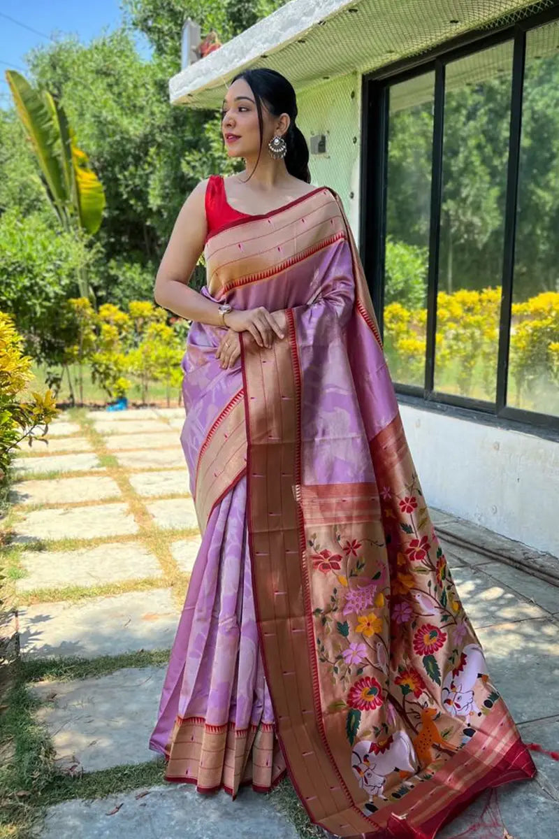 baby pink color paithani saree