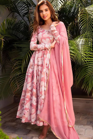 baby pink floral printed gown