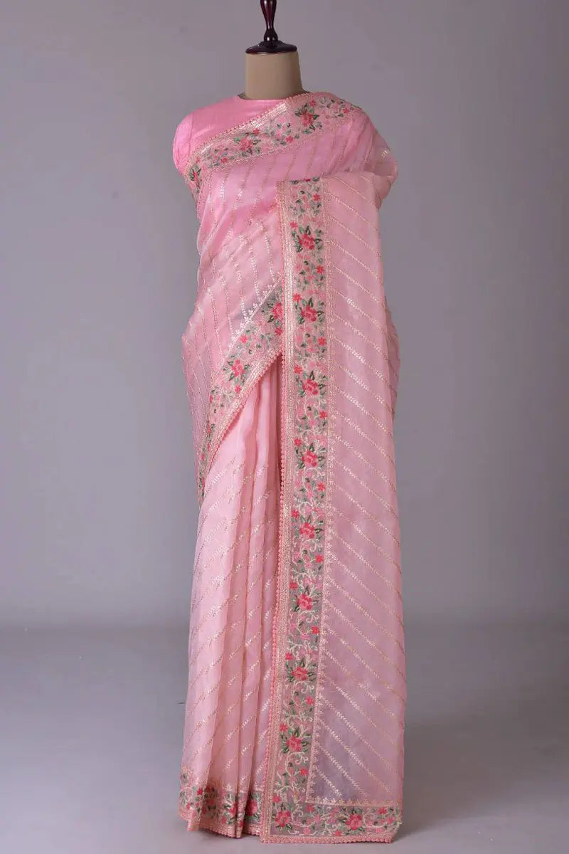 baby pink organza saree