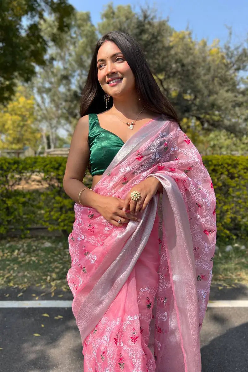 baby pink saree for girls