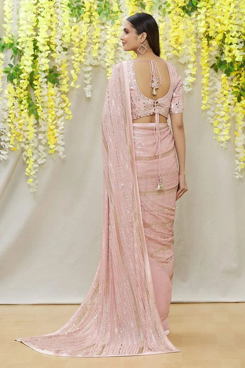 baby pink sequence saree