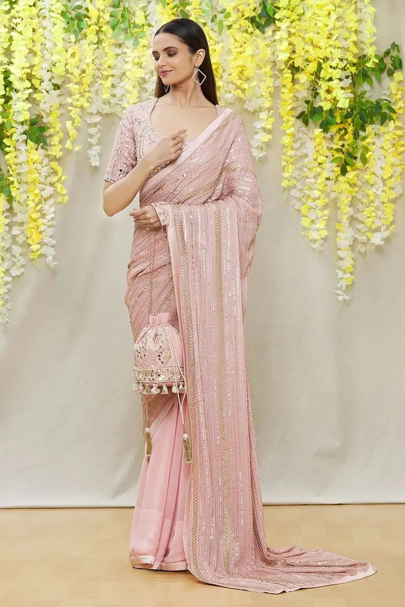 baby pink sequence saree
