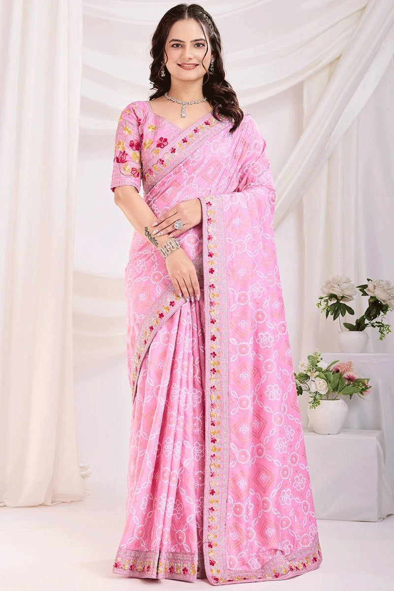 baby pink bandhani saree