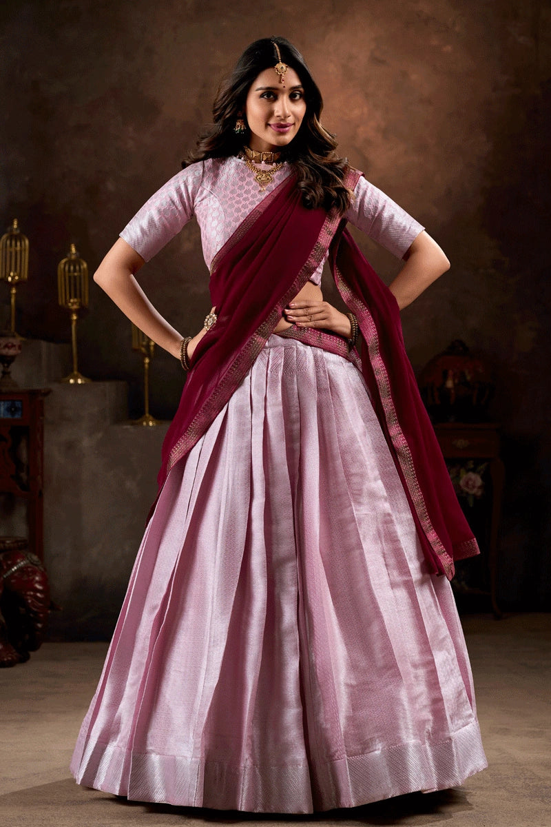 baby pink half saree 