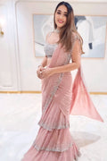 baby pink lehenga saree