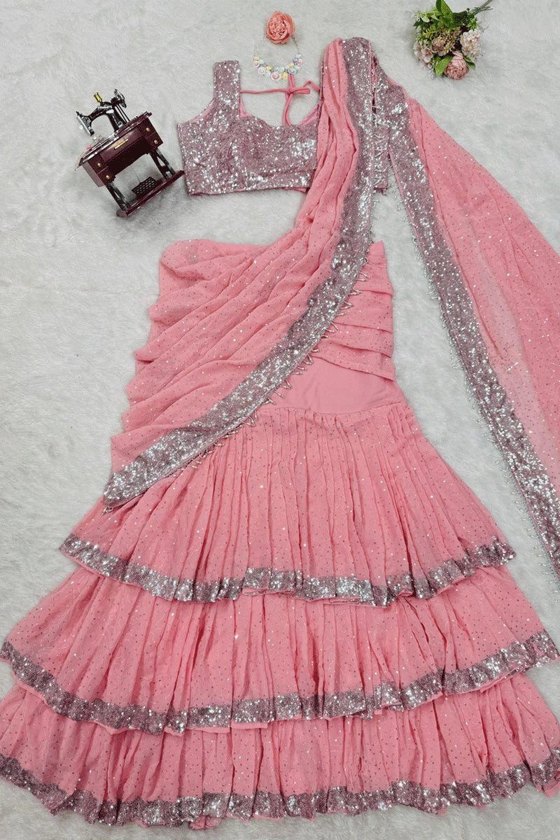 baby pink lehenga saree for party