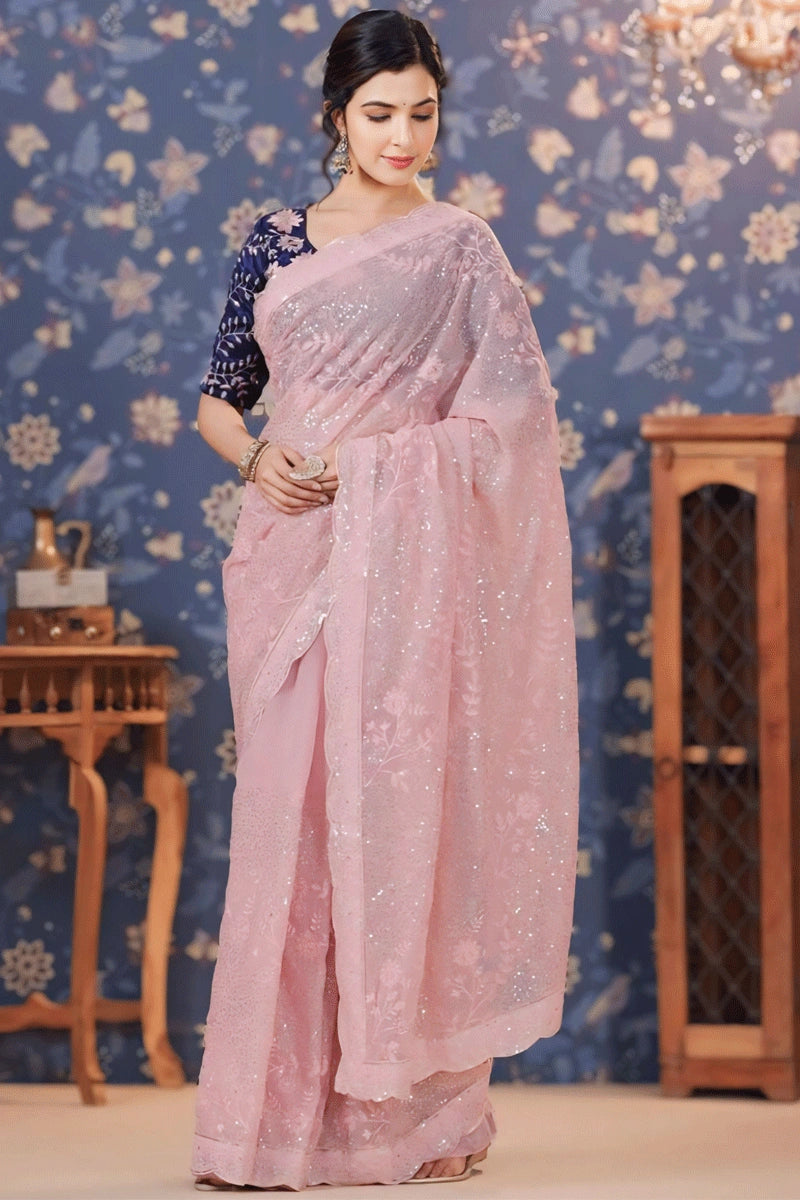 baby pink party wear saree