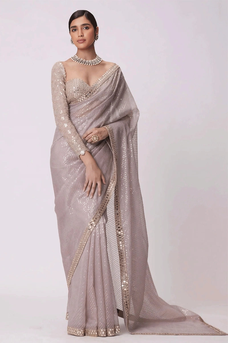 baby pink sequence saree for party