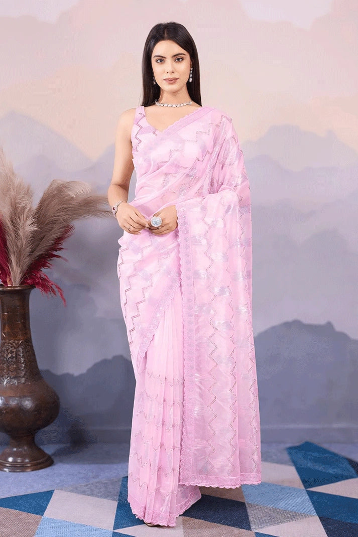 baby pink silk saree for party wear