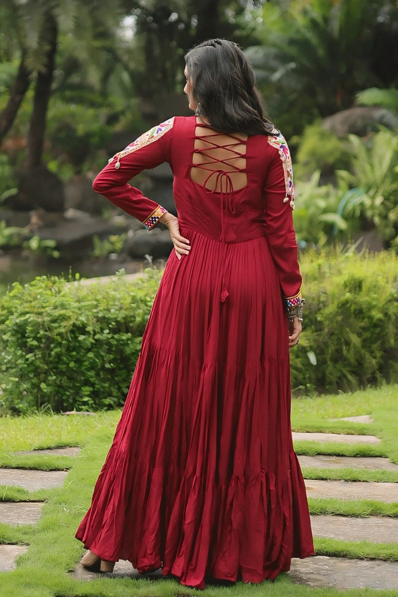 back dori syle maroon gown for garba