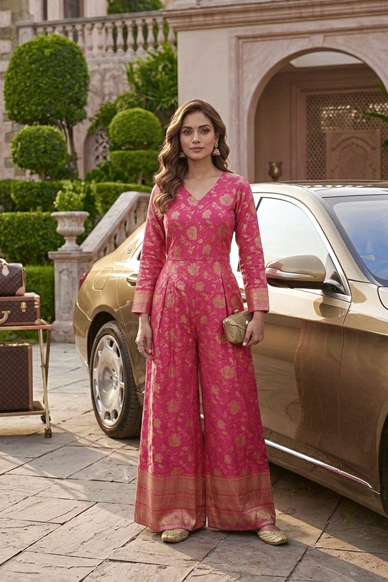 banarasi silk jumpsuit for girls