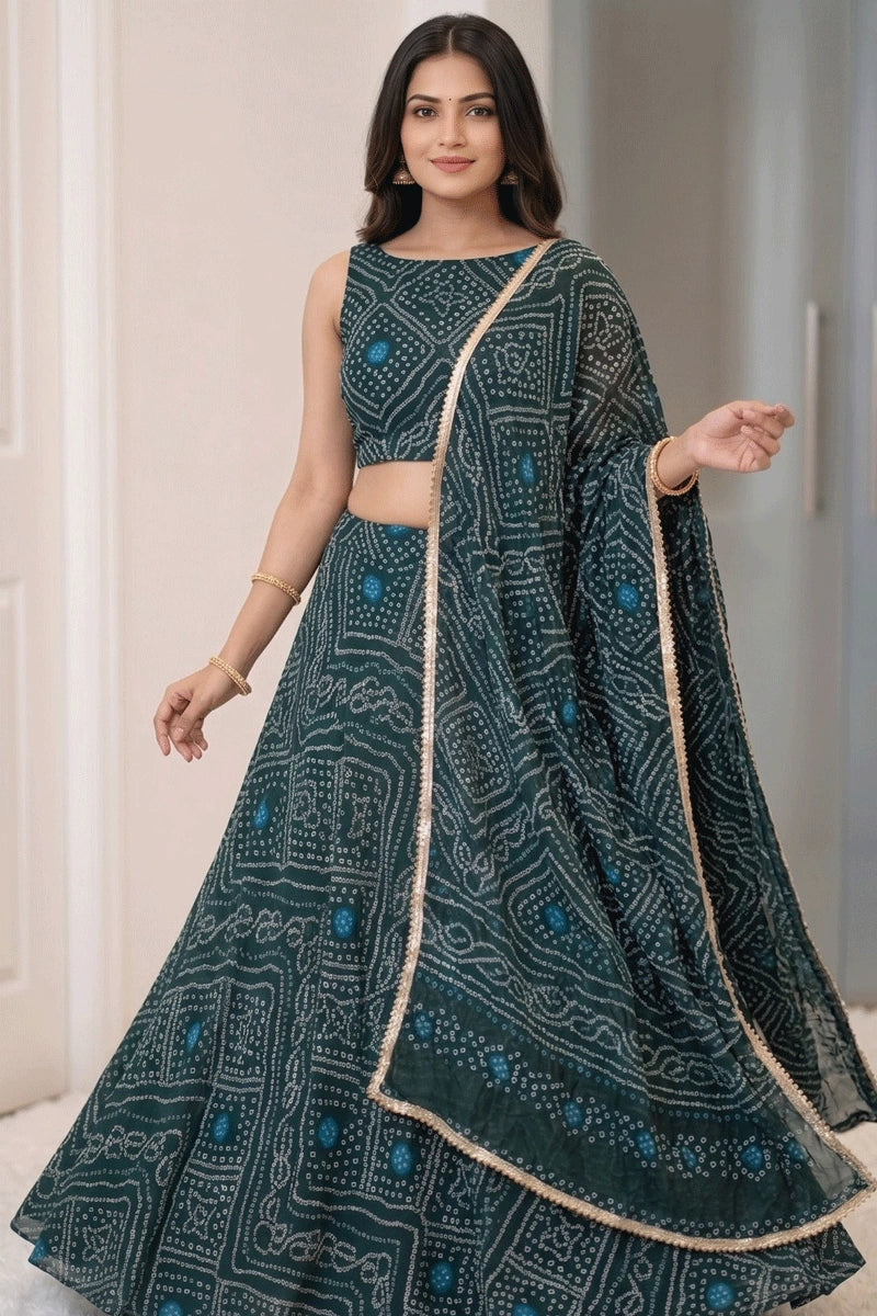 bandhani lehenga for pooja