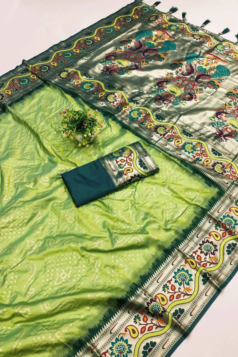 bandhani print grass greensaree for wedding