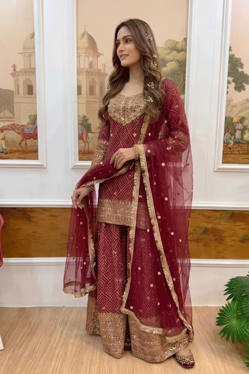 latest bandhani print palazzo dress for women