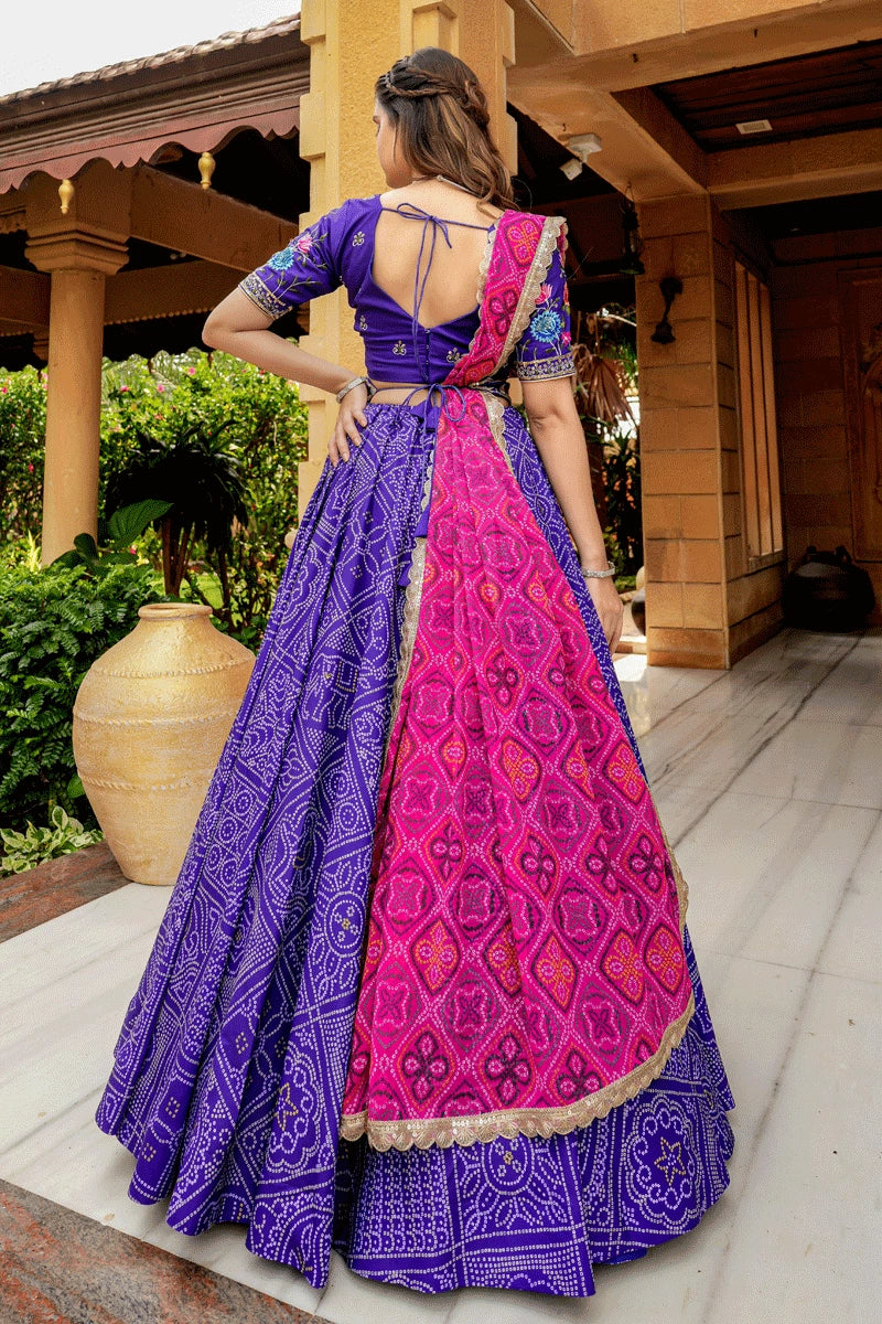 purple choli with pink dupatta for women