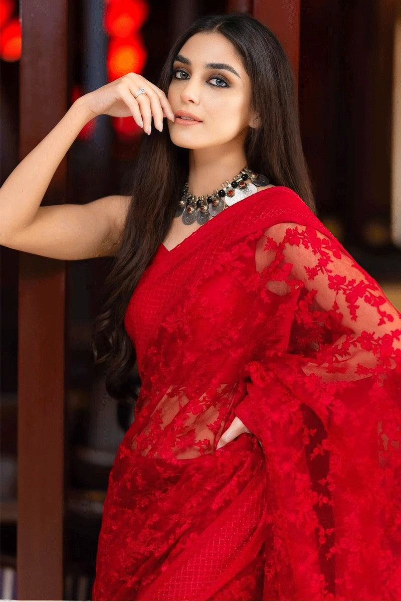 beautiful red saree for karva chauth