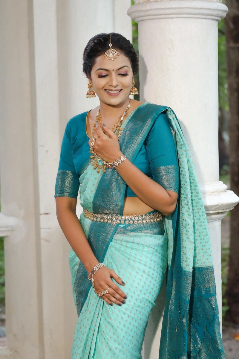 beautiful sky blue saree for wedding 