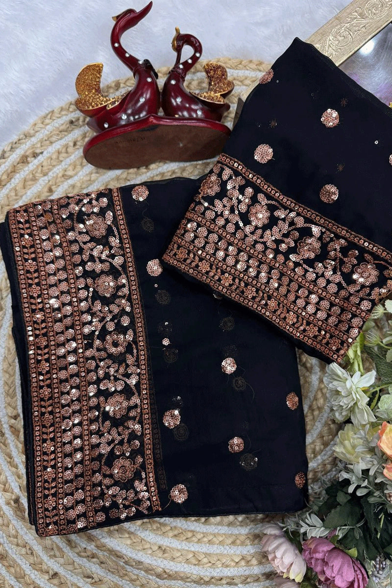 black and golden sequence saree 