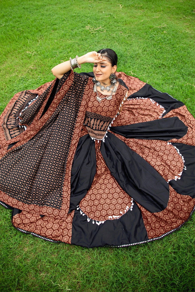 black and maroon cotton lehenga choli