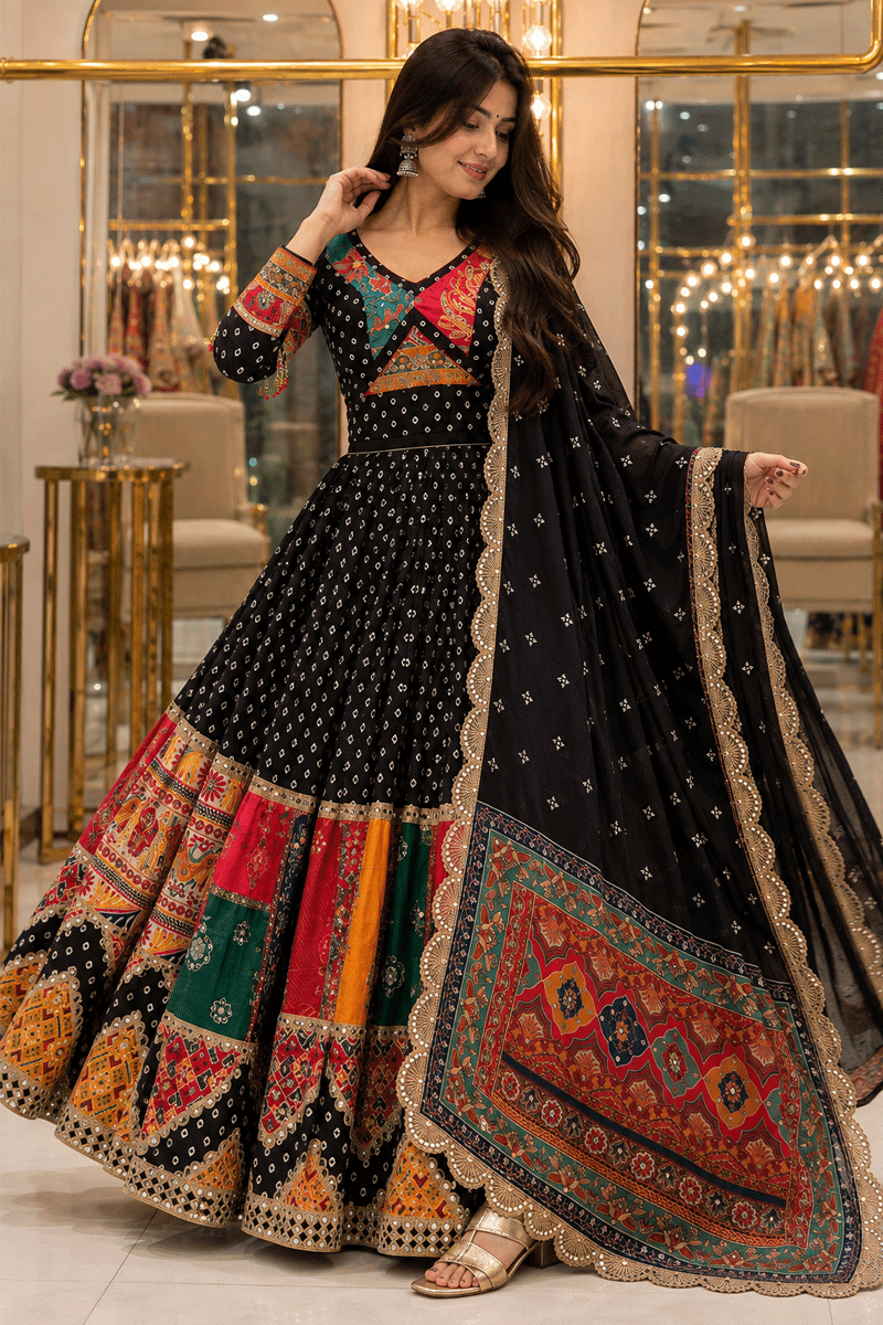 black bandhani chaniya choli for garba 